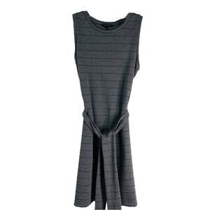 Banana Republic grey black stripe stretch office preppy belted midi dress small